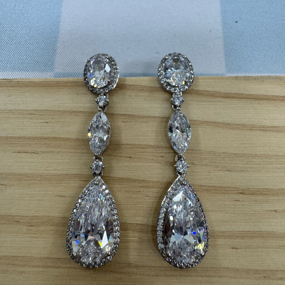 Eliot Danori Oval Crystal Drop Earrings in Silver - Picture 3 of 11